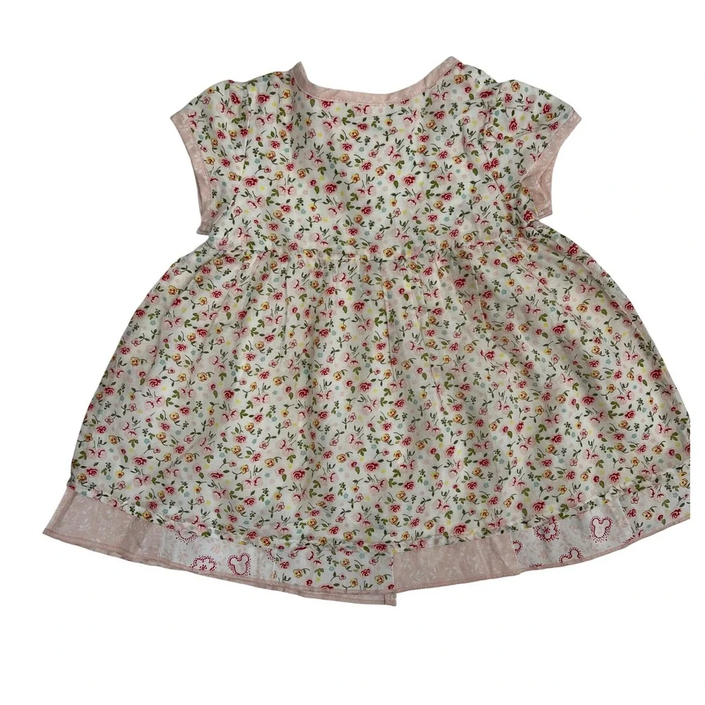 Disney Signature Baby Girl Dress 6 Months Floral‎ Print White Pink Cotton Silk